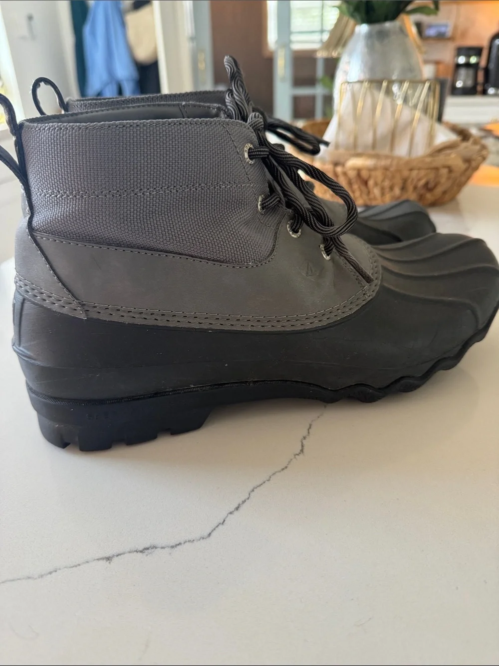 Sperry Gray and Black Lace-Up Duck Boots